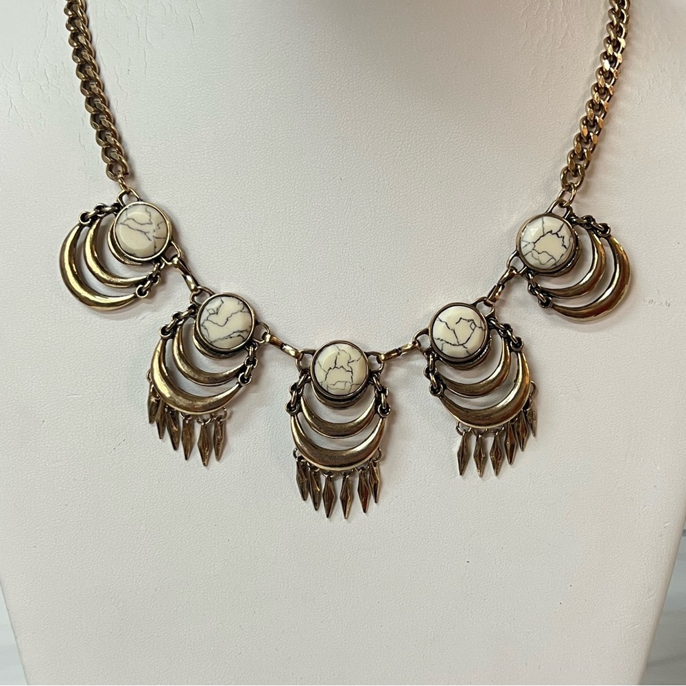 Gold Dangle Bohemian Necklace White